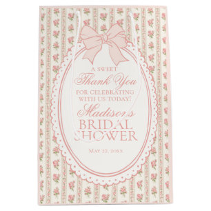 Peach & Beige Fancy Floral Bridal Shower Favour Medium Gift Bag