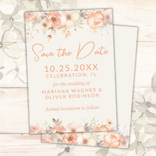 Peach Beige Flowers Save the Date Card