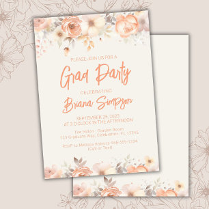 Peach Beige Ivory Floral Graduation Grad Party Invitation