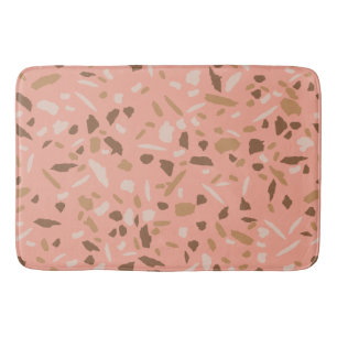 Peach Beige Tan Brown Terrazzo Marble Pattern  Bath Mat