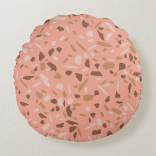 Peach Beige Tan Brown Terrazzo Marble Pattern  Round Pillow