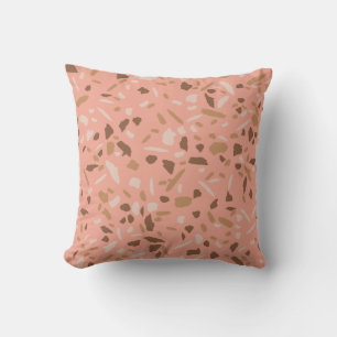 Peach Beige Tan Brown Terrazzo Marble Pattern Throw Pillow