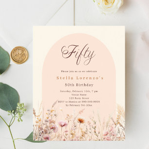 Peach beige wildflower 50th birthday invitation