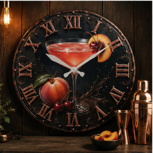 Peach Bellini Cocktail Bar Decor  Large Clock