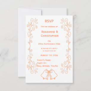 Peach Bells Scrollwork Design Wedding RSVP Card
