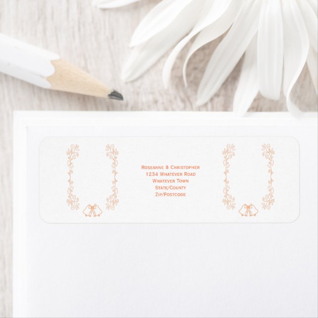 Peach Bells Scrollwork Wedding Return Address (Insitu)