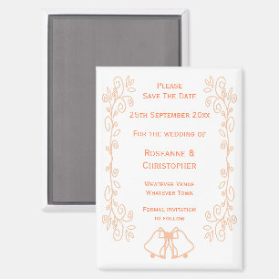 Peach Bells Scrollwork Wedding Save The Date Magnet