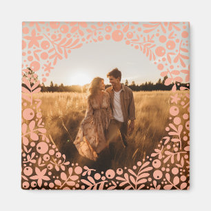 Peach Berry Border Frame Photo Magnet