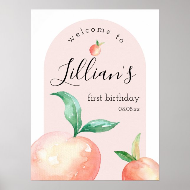 Peach Birthday Party or Baby Shower Welcome Sign (Front)