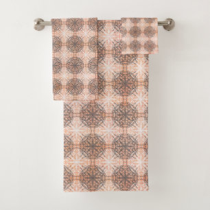 Peach, Black, and White Lace Bath Towel Set