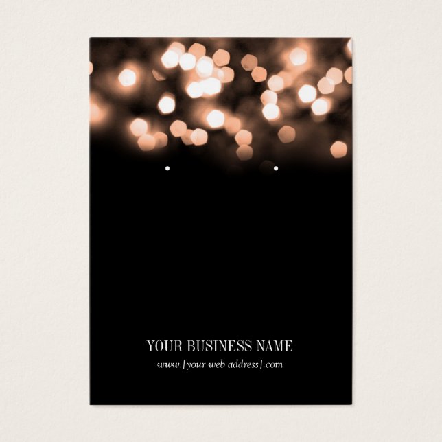 Peach Black Bokeh Lights Custom Earring Card (Front)