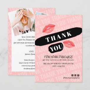 Peach Black Brushstroke Kiss Photo Order Thank You Card