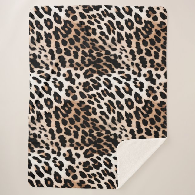 Peach Black Cream Leopard  Sherpa Blanket (Front)