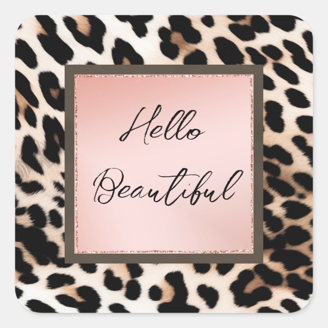 Peach Black Cream Leopard  Square Sticker (Front)