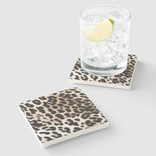 Peach Black Cream Leopard Stone Coaster