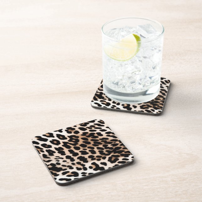 Peach Black Cream Leopard Wedding Coaster (Right Side)