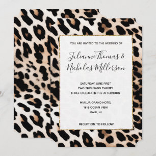 Peach Black Cream Leopard Wedding Invitation