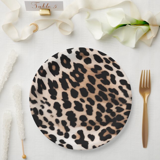 Peach Black Cream Leopard Wedding Paper Plate (Wedding)