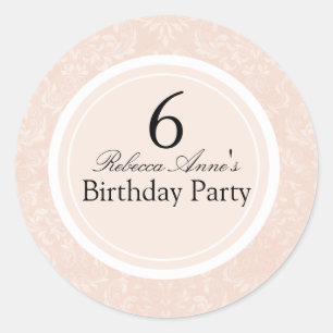 Peach & Black Damask Kids Birthday Party Sticker
