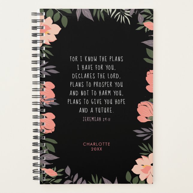 Peach & Black Floral Frame Personalized Scripture Planner (Front)