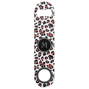 Peach Black Leopard Animal Print with Monogram Speed Bottle Opener
