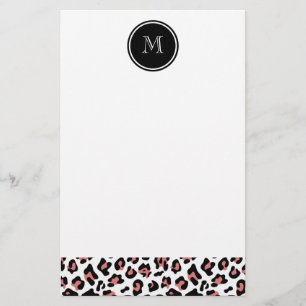 Peach Black Leopard Animal Print with Monogram Stationery