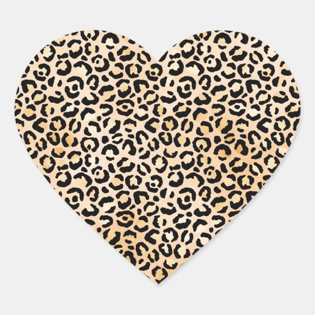 Peach Black Leopard Print       Heart Sticker (Front)