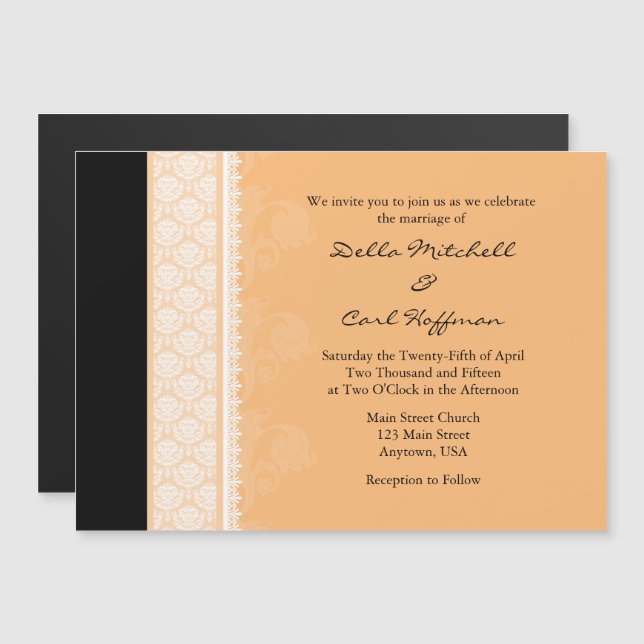 Peach Black Moderne Faire-part de mariage magnétiq (Devant / Derrière)