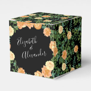 Peach & Black Peony & Rose Floral Wedding Favor Box