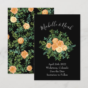Peach Black Peony & Rose Wedding Save Date Invitation