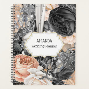 Peach black silver butterfly glitter DIY photo  Planner