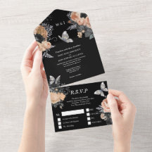 Peach black silver fall butterfly rose floral chic