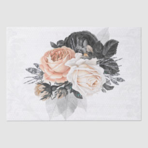 Peach-Black Silver Floral Lace Bouquet Decoupage Tissue Paper