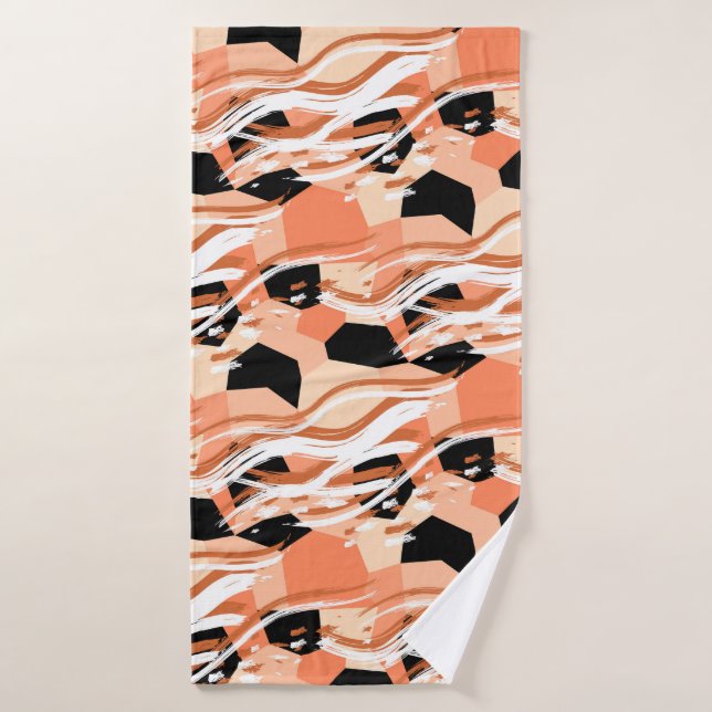 Peach Black White Abstract Pattern. Bath Towel (Bath Towel)