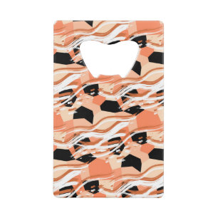 Peach Black White Abstract Pattern. Credit Card Bottle Opener
