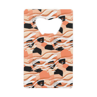 Peach Black White Abstract Pattern. Credit Card Bottle Opener