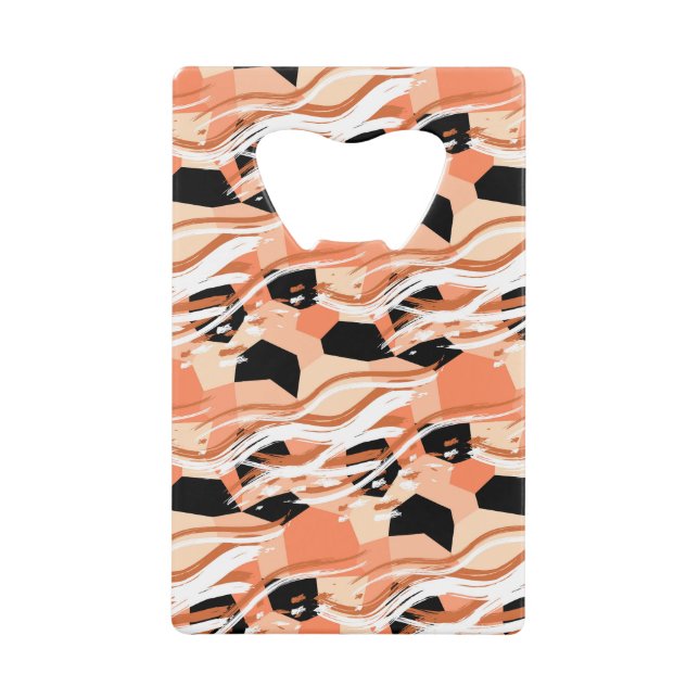 Peach Black White Abstract Pattern. Credit Card Bottle Opener (Front)