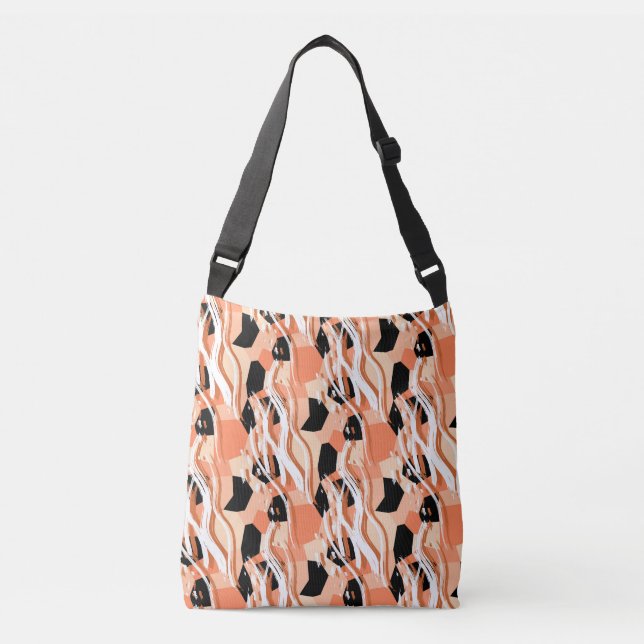 Peach Black White Abstract Pattern. Crossbody Bag (Front)