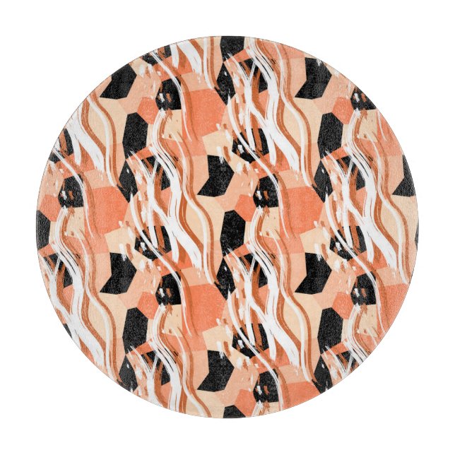 Peach Black White Abstract Pattern. Cutting Board (Front)