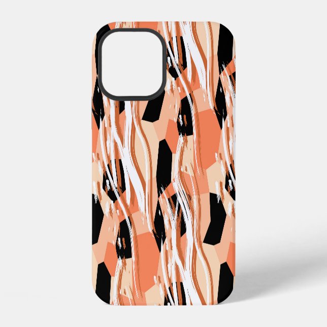 Peach Black White Abstract Pattern. iPhone Case (Back)