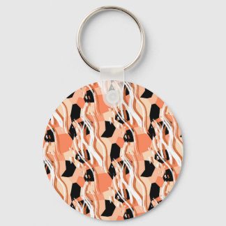 Peach Black White Abstract Pattern. Keychain