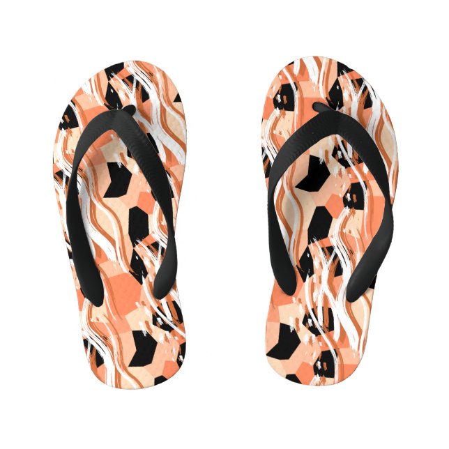 Peach Black White Abstract Pattern. Kid's Flip Flops (Footbed)