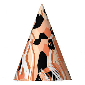 Peach Black White Abstract Pattern. Party Hat