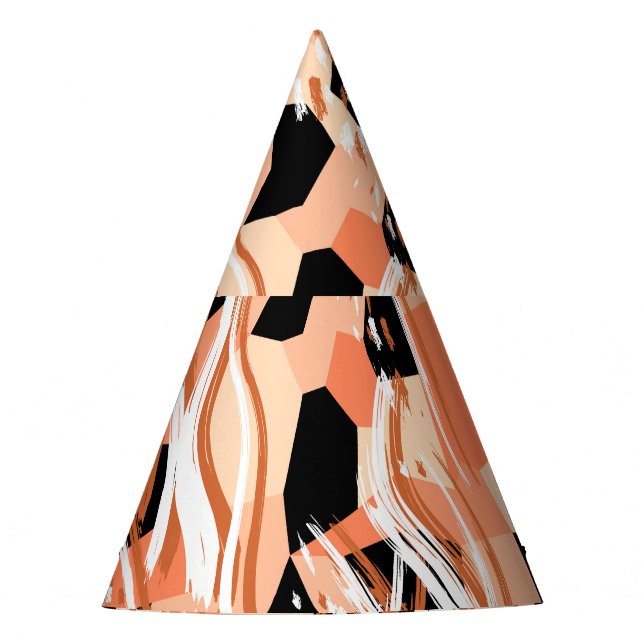 Peach Black White Abstract Pattern. Party Hat (Front)