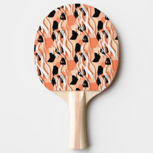 Peach Black White Abstract Pattern. Ping Pong Paddle