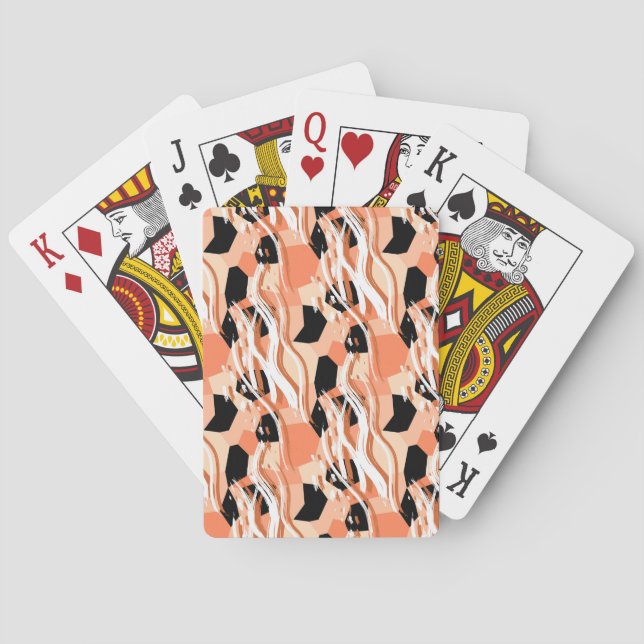 Peach Black White Abstract Pattern. Playing Cards (Back)