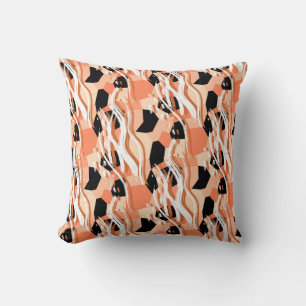 Peach Black White Abstract Pattern. Throw Pillow