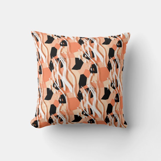 Peach Black White Abstract Pattern. Throw Pillow (Front)