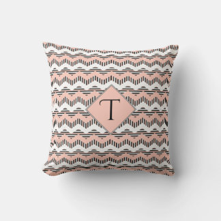 Peach, Black & White Chevron, Custom Monogram Throw Pillow