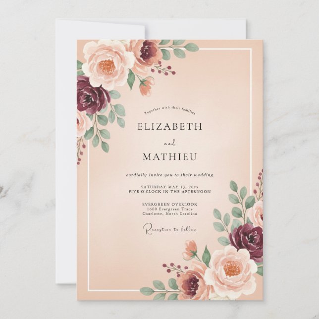 Peach Blossom Arch Flourish Wedding Invitation (Front)